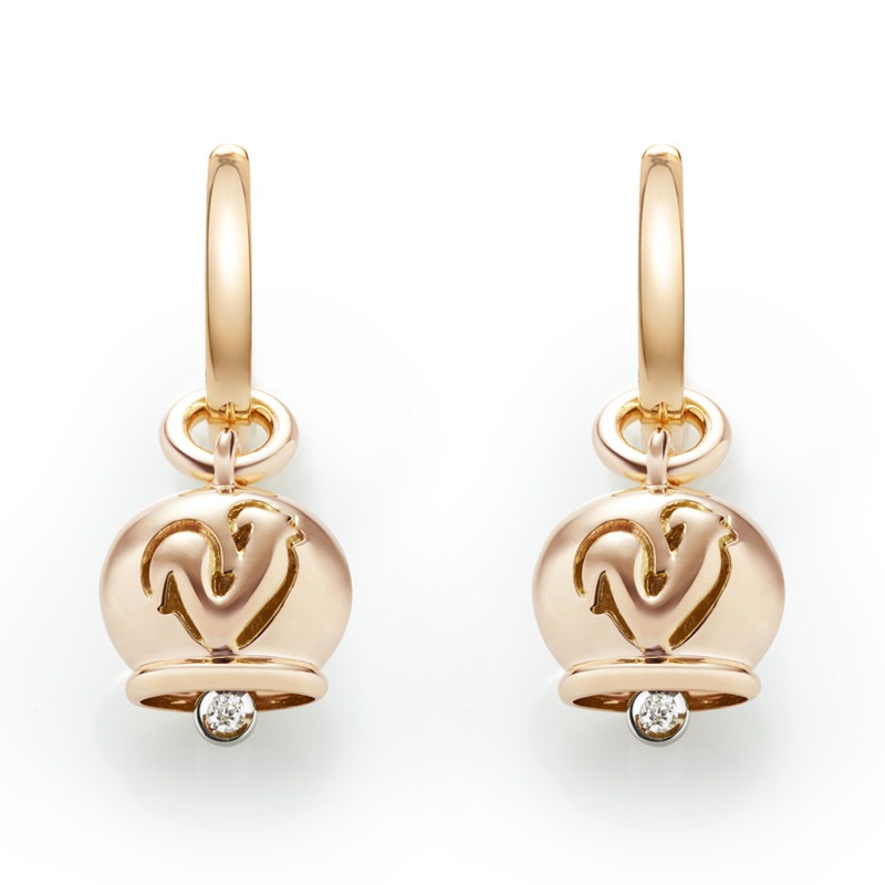 Orecchini campanella micro in oro rosa e un diamante