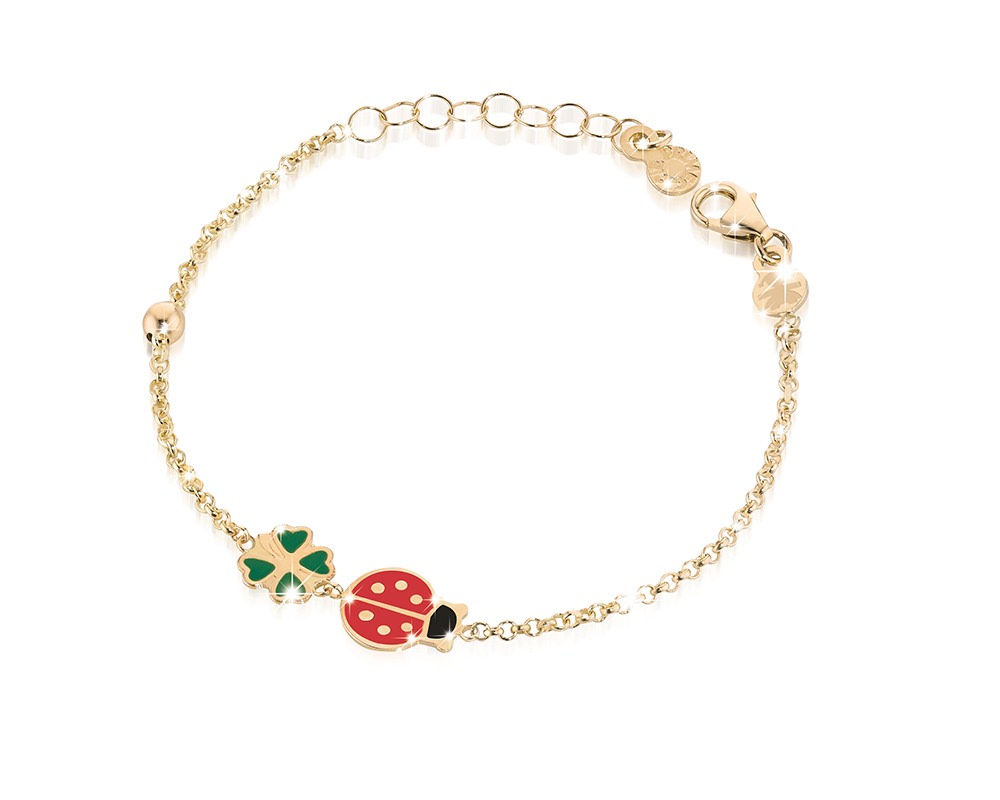 Bracciale Fortuna oro giallo quadrifoglio e coccinella