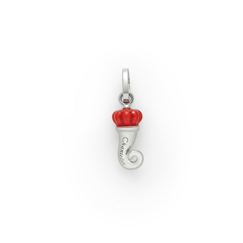 Ciondolo cornetto mini in argento e testa in smalto rosso perlato