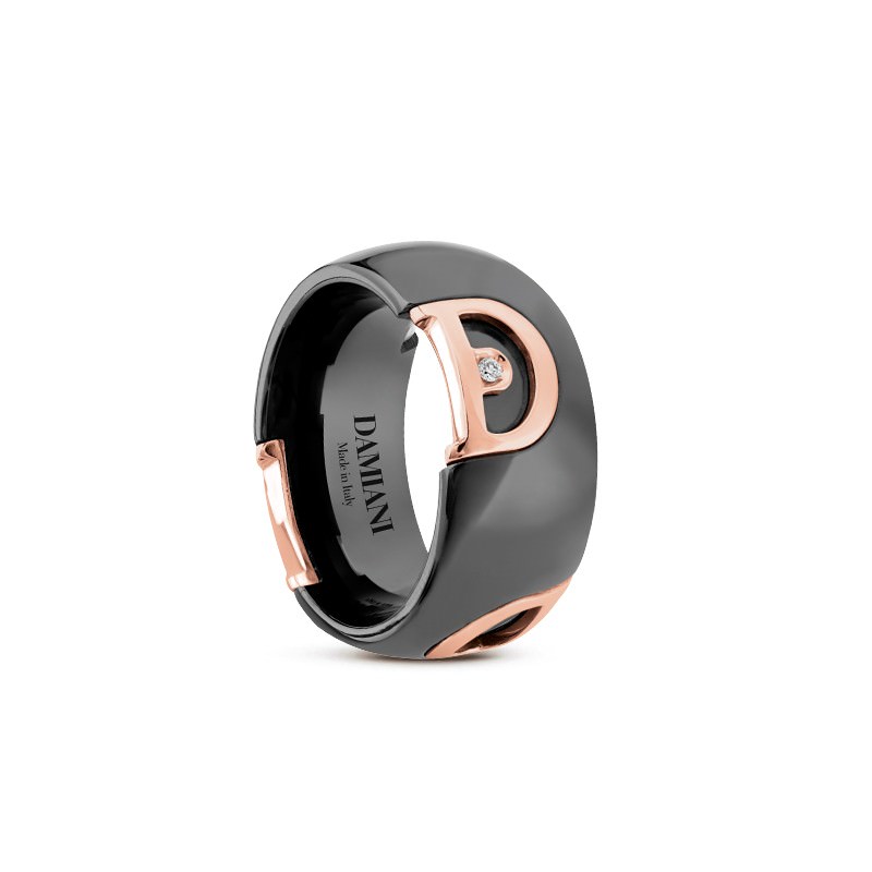 Anello in oro rosa con ceramica nera e diamante