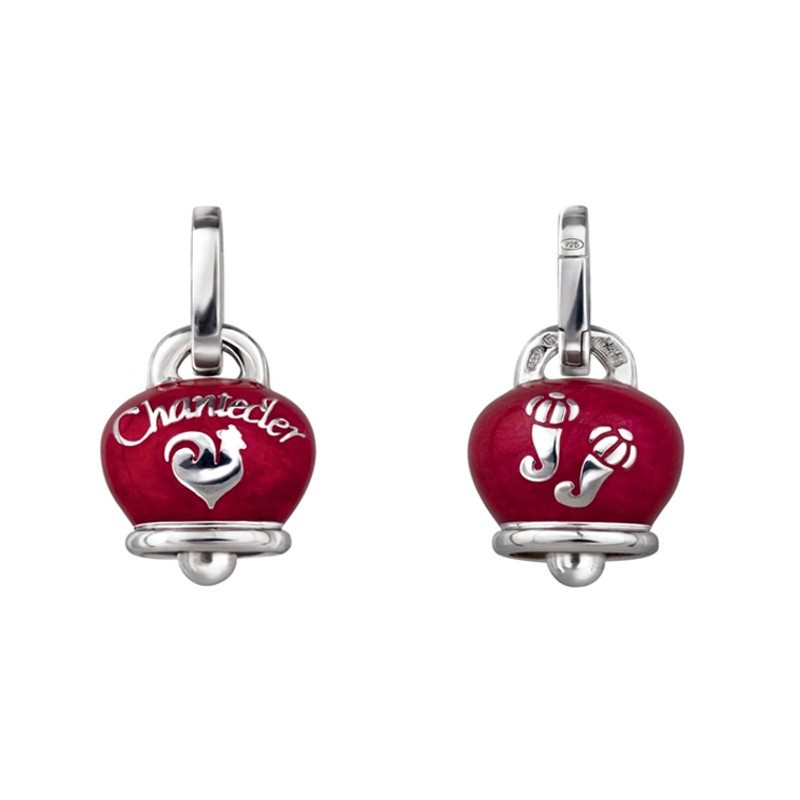 Ciondolo medio Campanella double face in argento e smalto rosso perlato, con cornetti sul retro