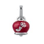 Ciondolo campanella micro double face in argento e smalto rosso perlato, con corni sul retro