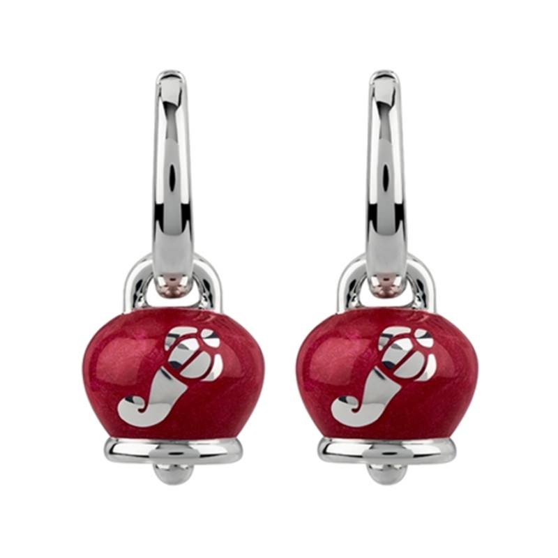 Orecchini campanella micro con cornetti in argento e smalto rosso perlato