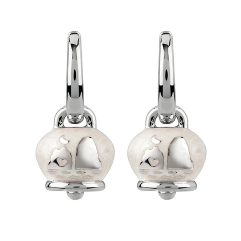 Orecchini campanella micro con faragliori in argento e smalto bianco perlato