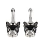 Orecchini cane micro in argento, smalto nero e spinello nero