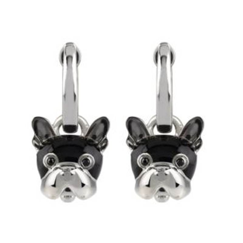 Orecchini cane micro in argento, smalto nero e spinello nero